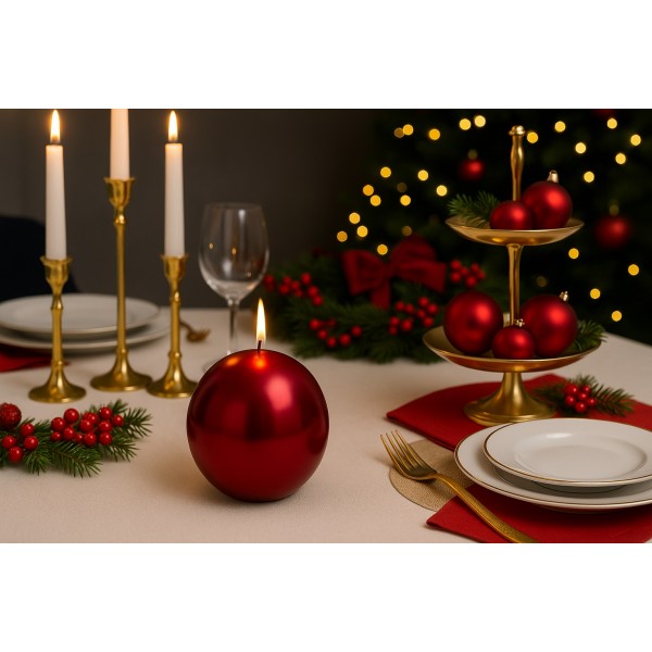 Świeca kula 10 cm czerwony metalik K-4