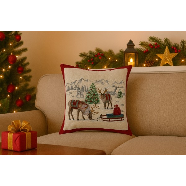 Poszewka dekoracyjna 45x45 cm Sanki i Renifer