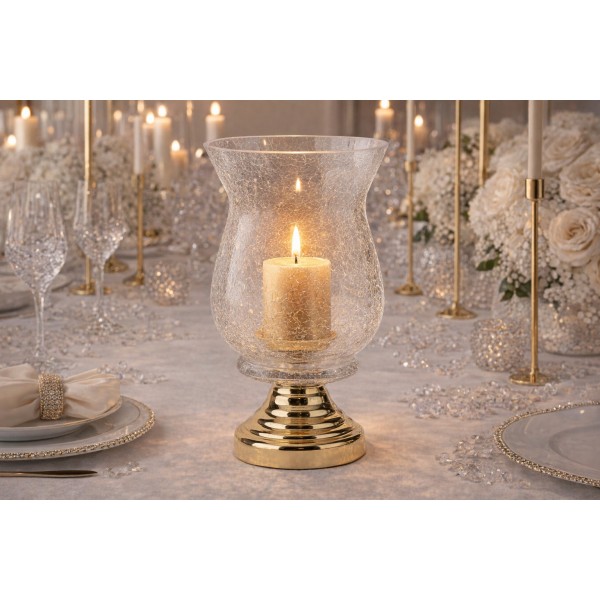 Świecznik szklany 13x13x20 cm złoty przezroczysty