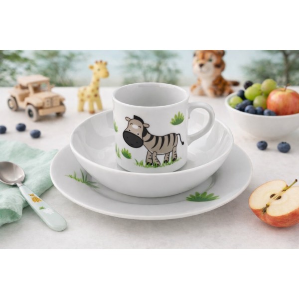Zestaw naczyń dla dzieci Zebra porcelanowy