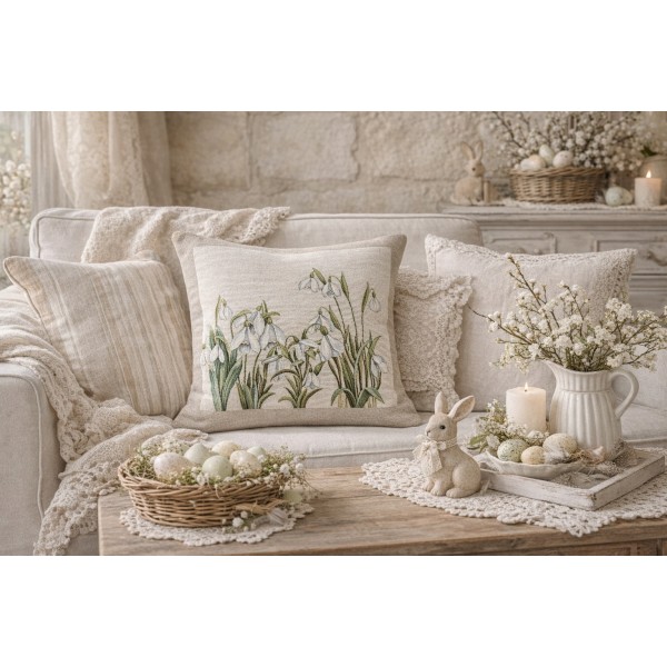 Poszewka dekoracyjna 45x45 cm Przebiśniegi Gobelinowa Premium