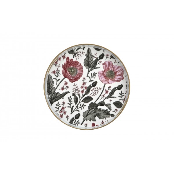 Taca okrągła z uchwytami 33 cm Biała Kwiaty 166864