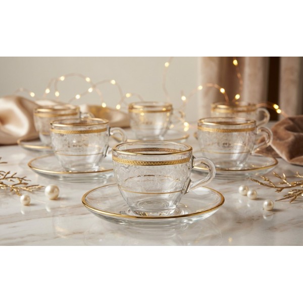 Zestaw 6 filiżanek do espresso 60 ml + spodki Dolce Vita Gold