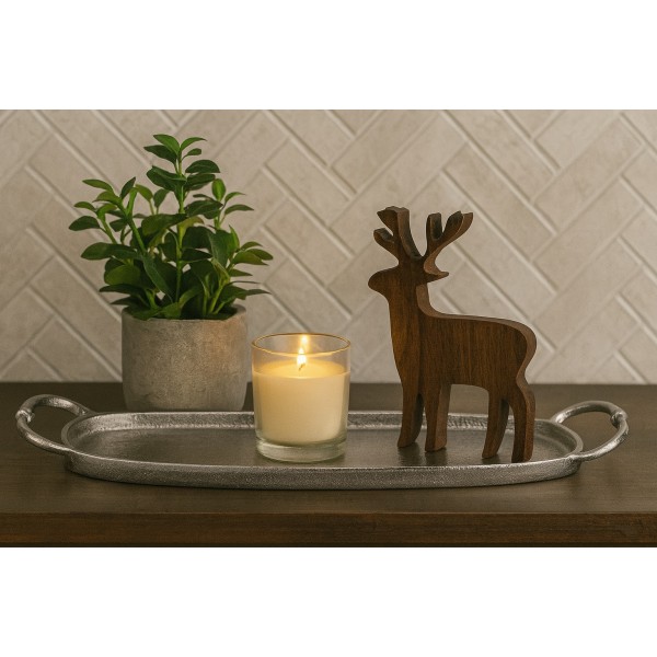 Taca ozdobna patera metalowa z uchwytem srebrna 43 cm