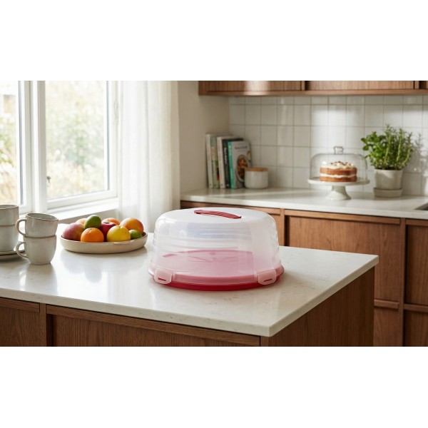 Pojemnik okrągły na ciasto 34 7 cm czerwony CURVER