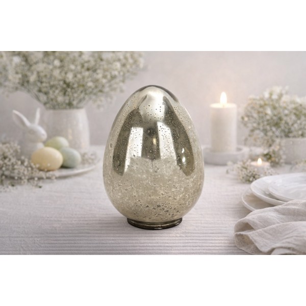 Ozdoba szklana Jajko srebrne 21 cm IR0126