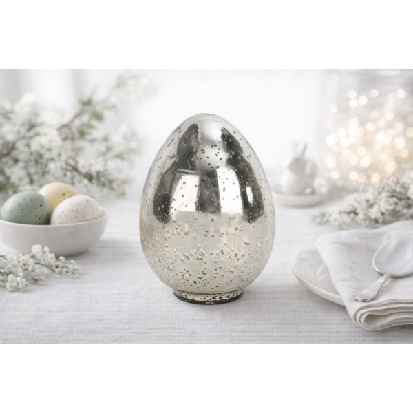 Ozdoba szklana Jajko srebrne 15 cm IR0127
