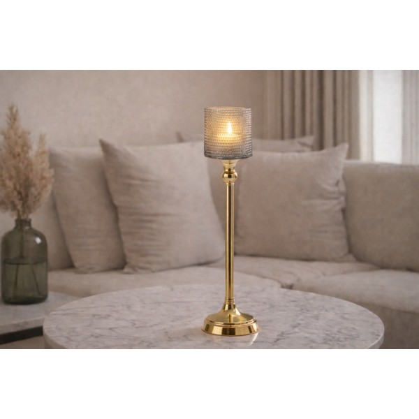 Kielichowy świecznik szklany Dekor-Pap CX0918  szaro złoty  41 cm