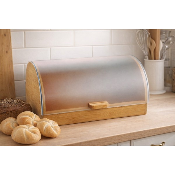 Chlebak drewniany 39x28x18 5 Gordon z plastikową pokrywą AMBITION