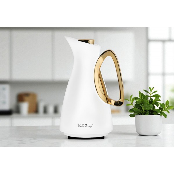 Termos z wkładem szklanym 1L ALESSIA biało-złoty 1043