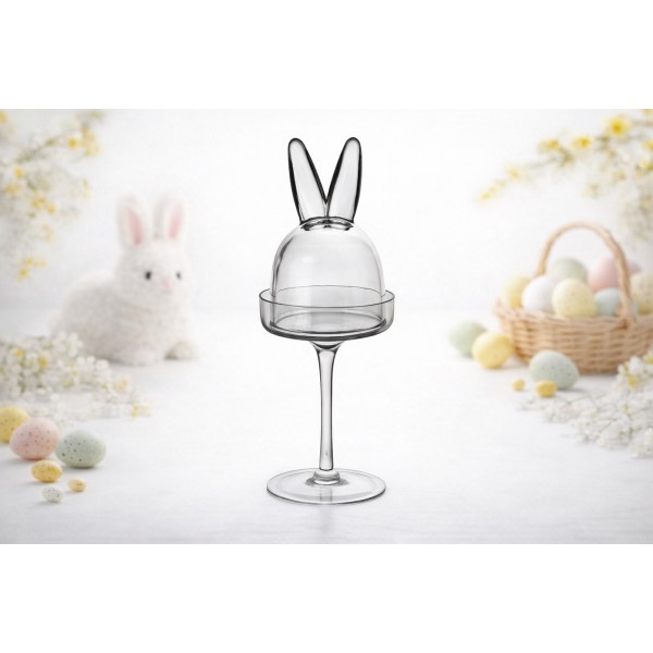 Patera szklana z kloszem Uszy Królika 12x12x28 5 cm
