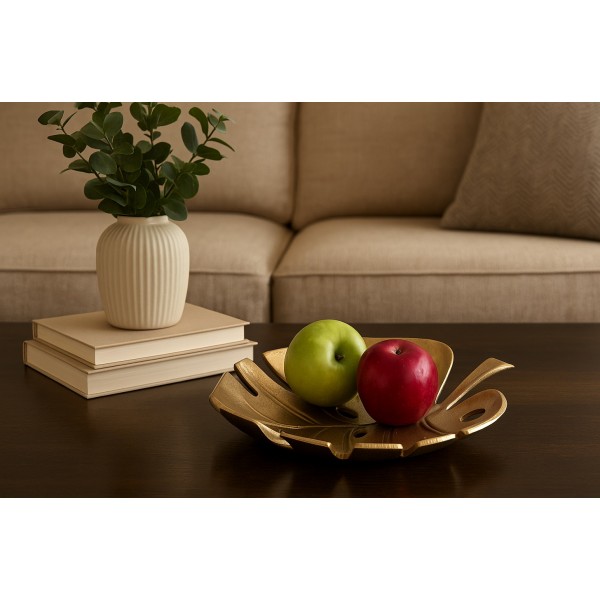 Patera metalowa złoty liść ażurowy 22 cm