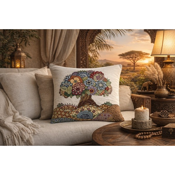 Poszewka dekoracyjna 45x45 cm Drzewo Mandala Gobelinowa Premium