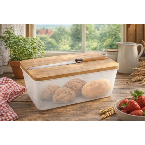 Chlebak bambusowy z deską i nożem 34 8x20x15 5 cm biały Kesper