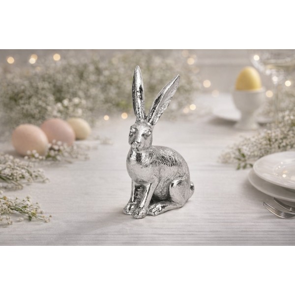 Figurka z tworzywa Zając 12 5 cm srebrny GJ0390