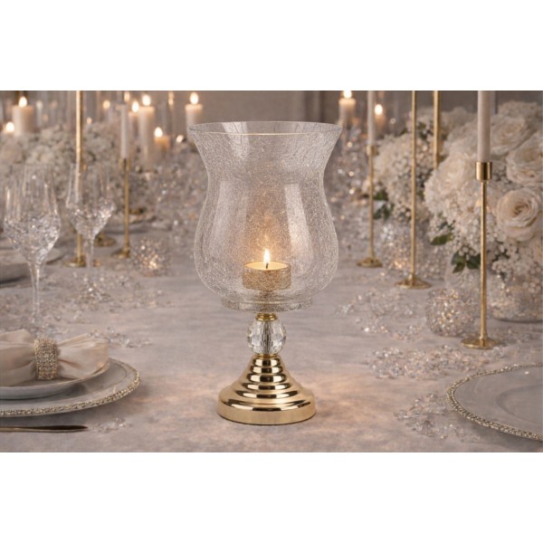 Świecznik szklany 13x13x25 5 cm złoty przezroczysty