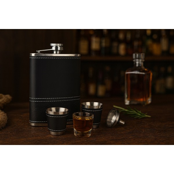 Piersiówka w komplecie czarna KW84K