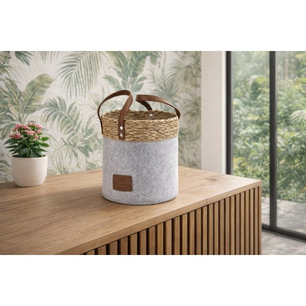 Kosz filcowy dekoracyjny 20x20x20 cm AMPARO 7126 MONDEX szary z trawą morską