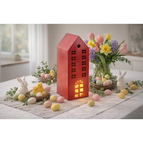 Metalowy domek czerwony 35 5 cm – stylowa dekoracja do wnętrza