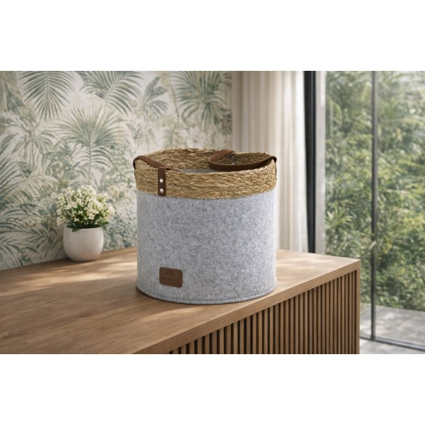 Kosz filcowy dekoracyjny 24x24x24 cm AMPARO 7126 MONDEX szary z trawą morską