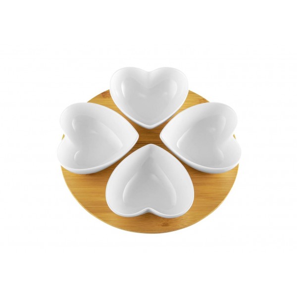 Komplet 4 salaterek na podstawie bambusowej Natural serce
