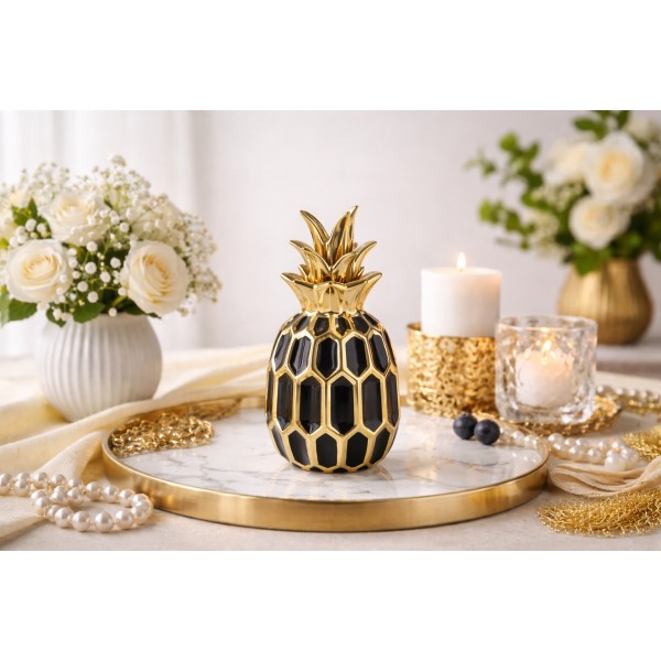 Dekoracja z ceramiki Ananas czarno-złoty 164415