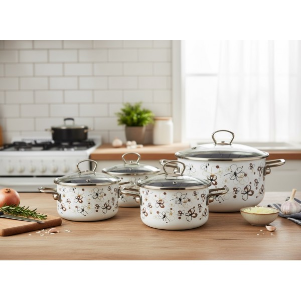 Komplet 4 garnków z pokrywkami Cream Premium 172430