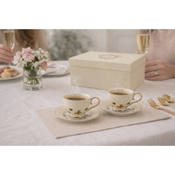 Komplet 2 filiżanek do espresso 125 ml + spodki Motylki