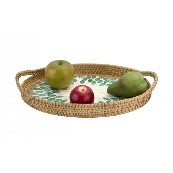 Taca dekoracyjna rattanowa 35 5x26x4cm Natural turkusowa owalna