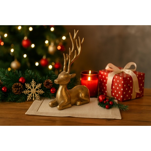 Figurka ozdobna Renifer H22 5 cm złota metalowa