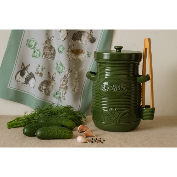 Pojemnik ceramiczny 3 5 L na ogórki ze szczypcami Smacznego 3187
