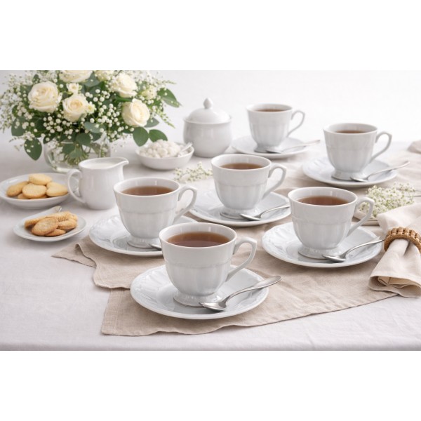 Komplet 6 filiżanek 250 ml + spodki Maria Teresa Biała