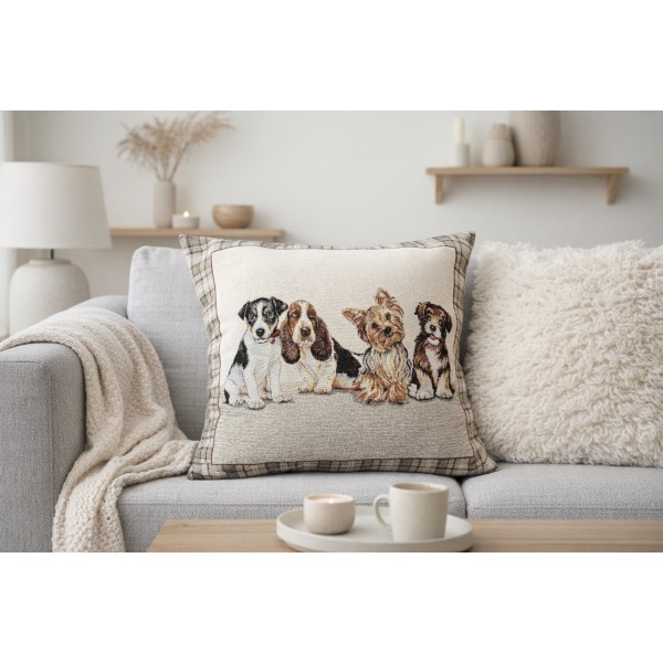 Poszewka dekoracyjna 45x45 cm Pieski krata Gobelinowa Premium