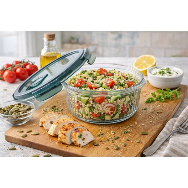 Pojemnik szklany 950 ml na żywność okrągły Rillet AMBITION