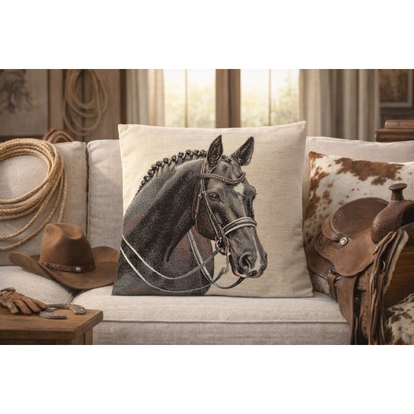 Poszewka dekoracyjna 45x45 cm Czarny Koń Gobelinowa Premium