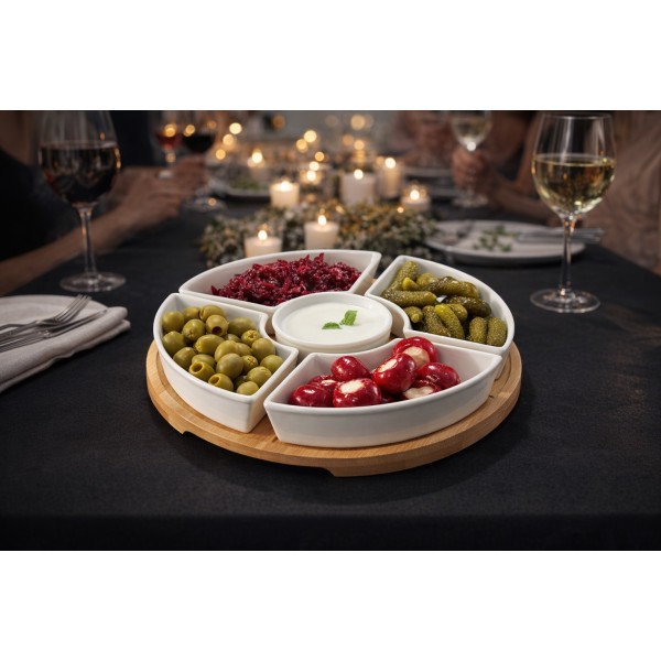 Komplet 5 salaterek na podstawie bambusowej Natural biały