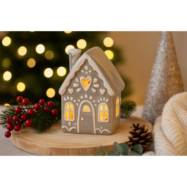 Domek ceramiczny na t-light beżowy 17 5 cm