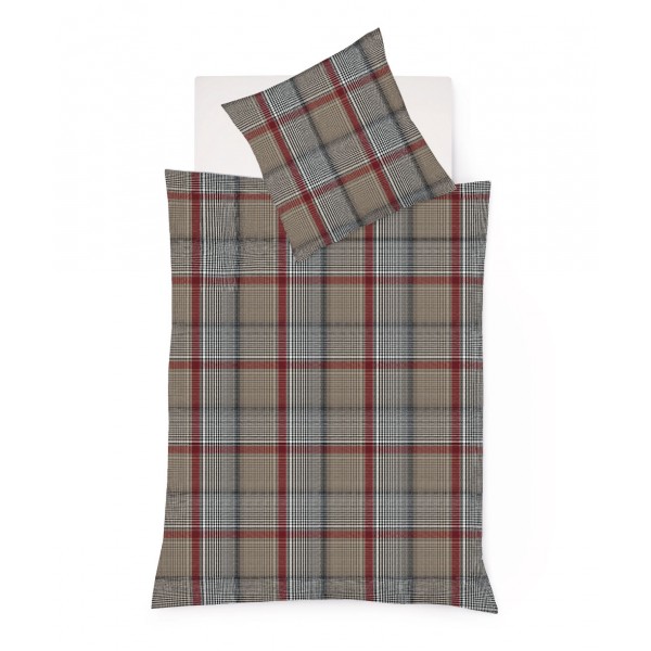 Pościel flanelowa 155x200 cm Lech Krata Czerwono-Beżowa