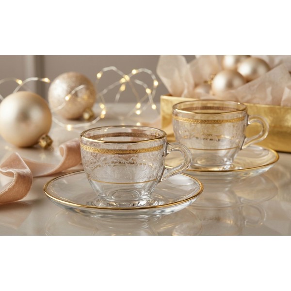 Zestaw 2 filiżanek do espresso 60 ml + spodki Dolce Vita Gold