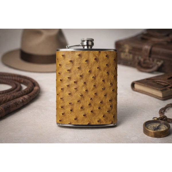 Piersiówka 240 ml ze stali szlachetnej Skóra Struś