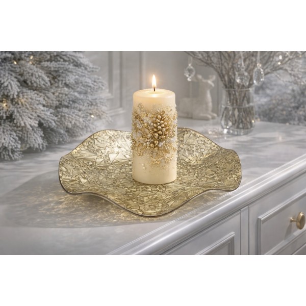 Podstawka szklana 24 5 cm falowana złota RF0706