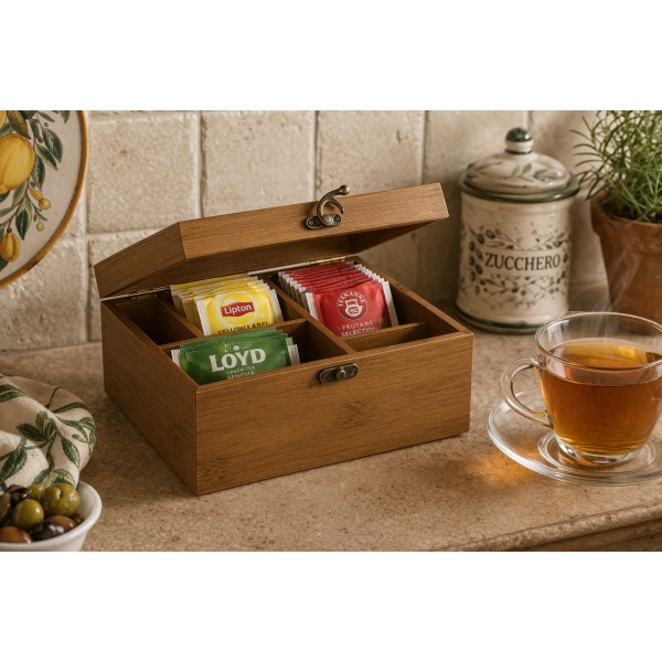 Skrzynka na herbatę z 6 przegródkami bambusowa Kesper 59902