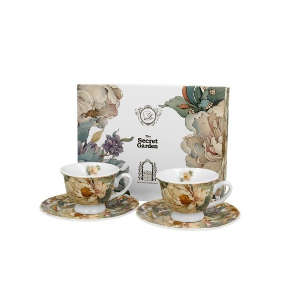 Zestaw 2 filiżanek do espresso 100 ml + spodki Peony White