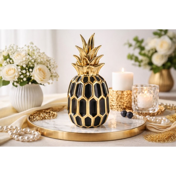 Dekoracja z ceramiki Ananas czarno-złoty 164417