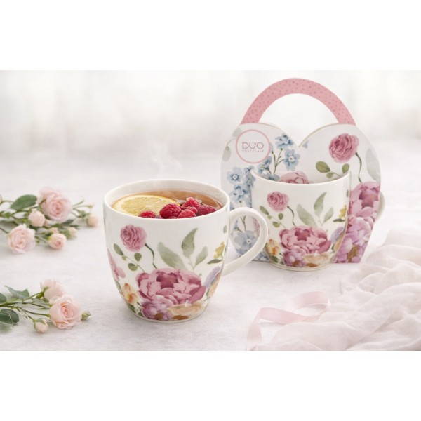 Kubek porcelanowy 460 ml June w koszyczku