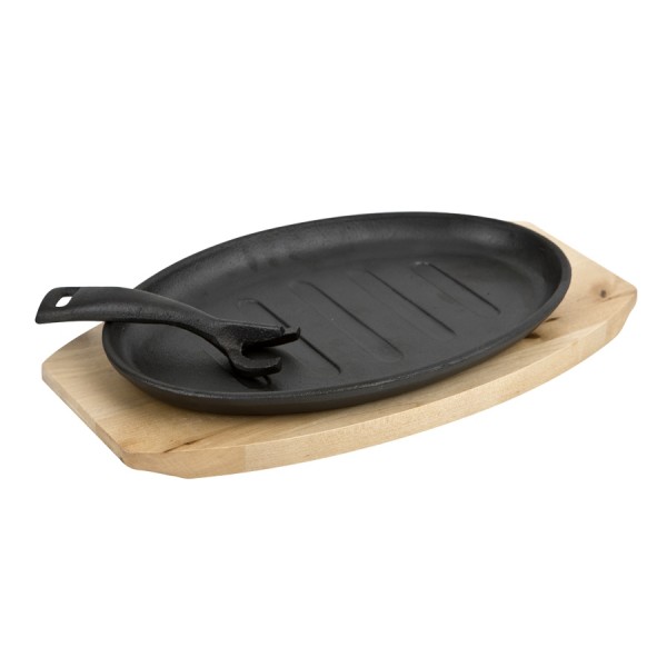 Patelnia żeliwna grill na desce