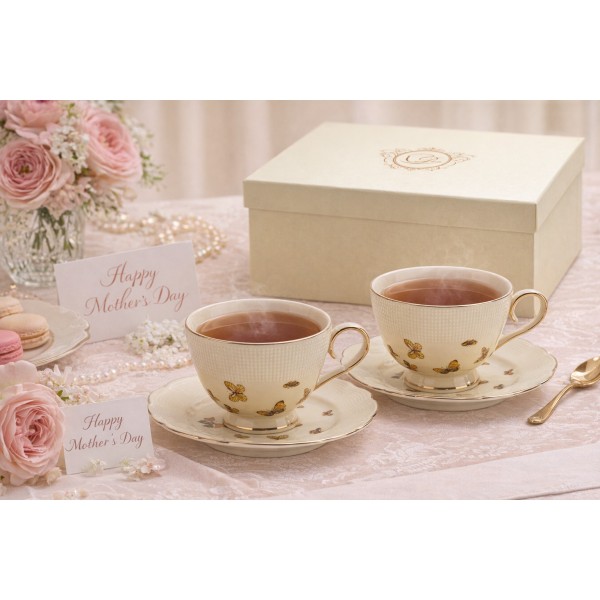 Komplet 2 filiżanek 260 ml + spodki Motylki