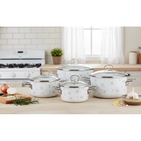 Komplet 4 garnków z pokrywkami White Premium 166590