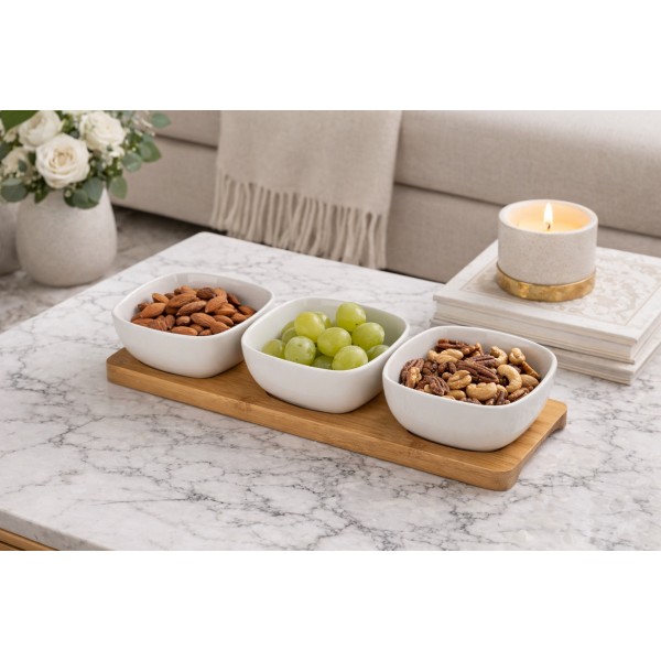 Komplet 3 miseczek na desce Brillante