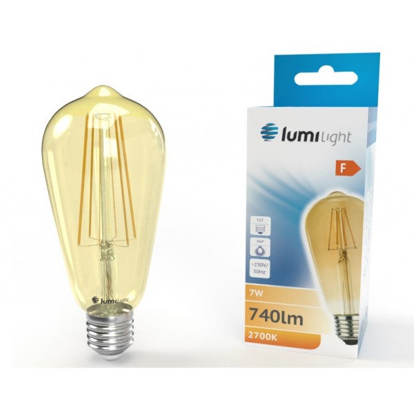 Żarówka LED E27 7W WW FLMG ST64 Gold LL5931